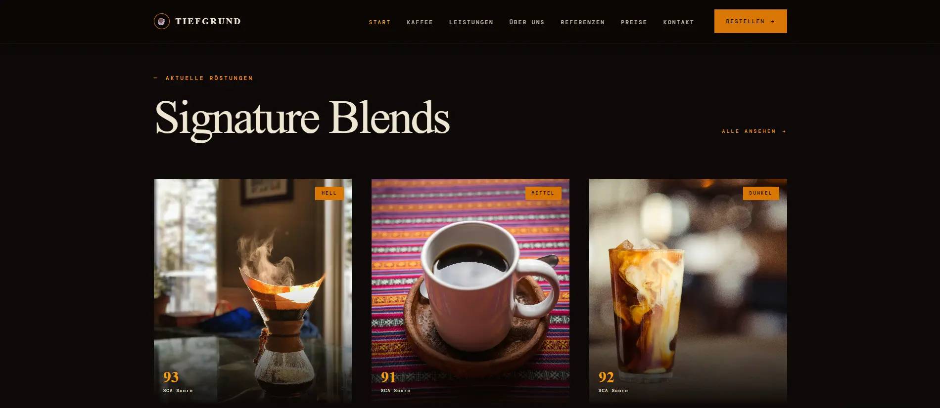 Vorschau der Website Tiefgrund Kaffeerösterei